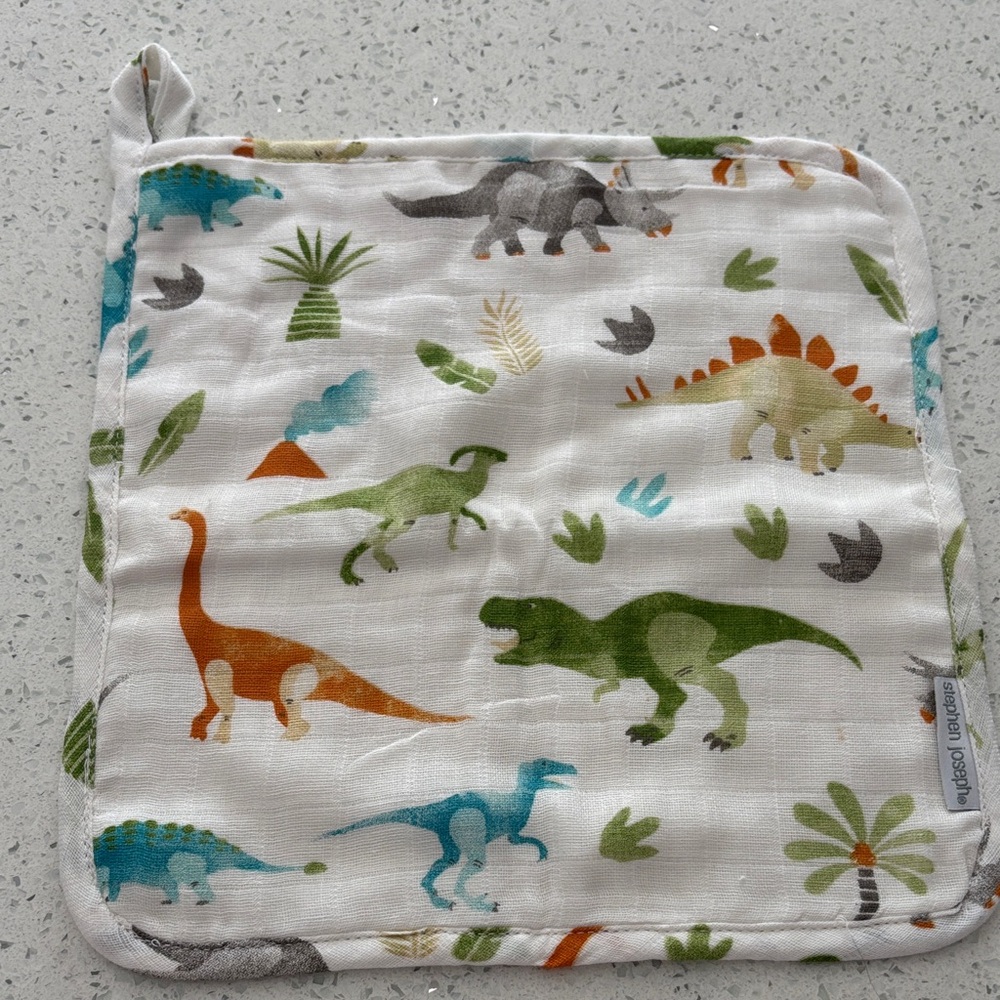 Stephen Joseph Set of 2 Cotton Muslin Washcloths Dino - Picture 3 of 11